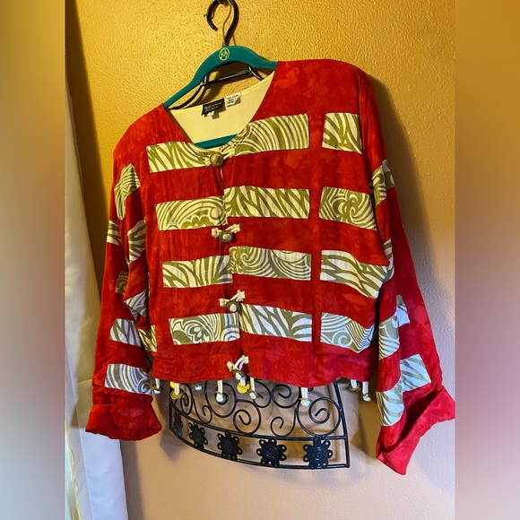 Nativewear Designs red soft rayon jacket with metal jingle coins - Picture 9 of 10